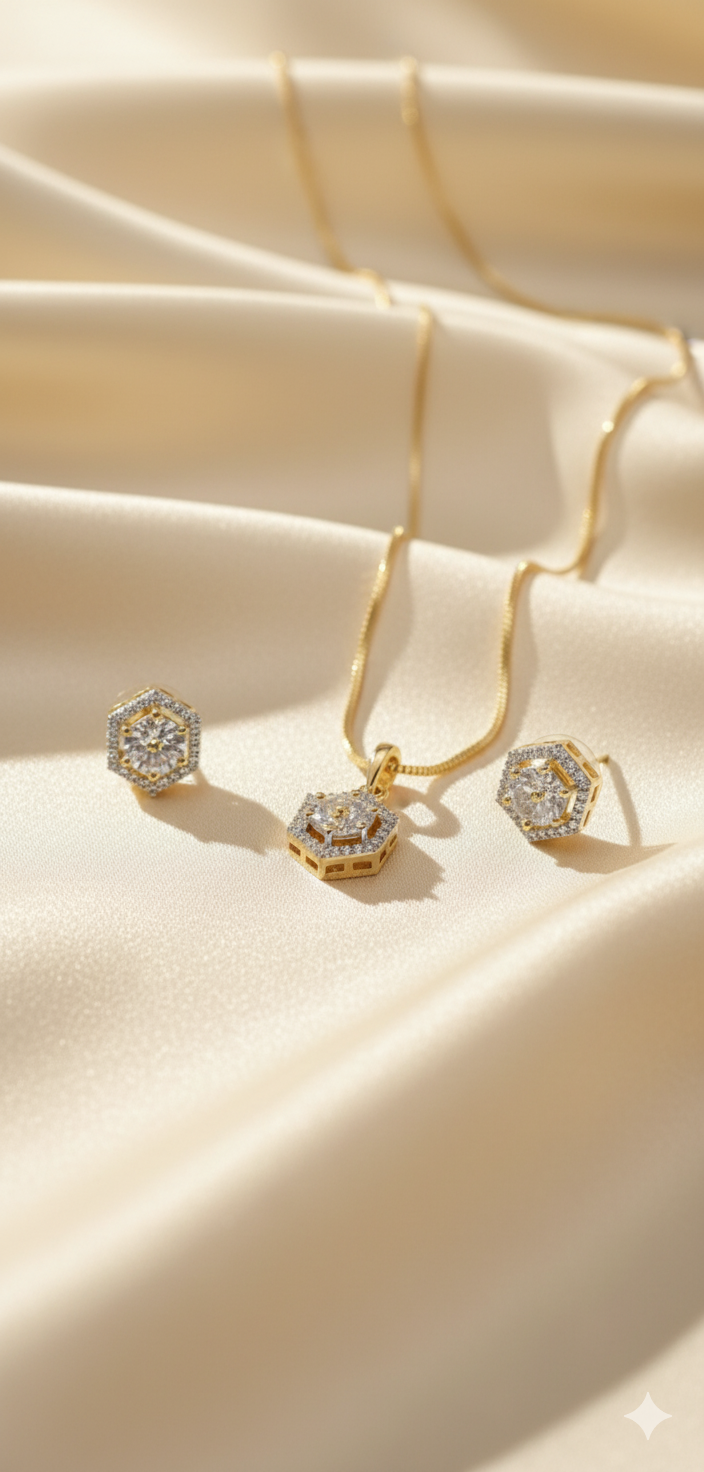 AD pendent set golden polish