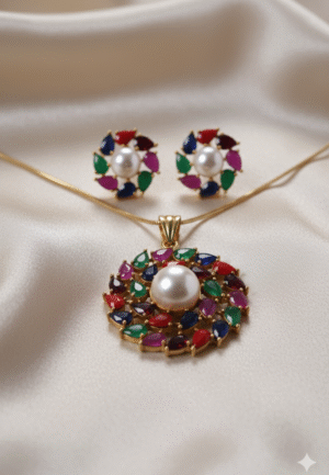 kundan navratana  pendent set